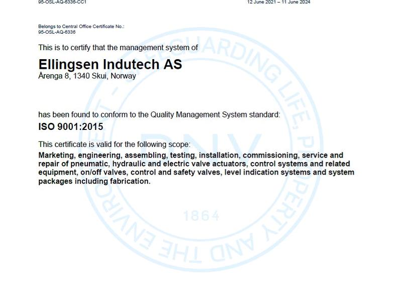 ISO 9001:2015 Ellingsen Indutech AS 